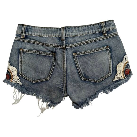 Others Follow Embroidered Frayed Denim Jean Shorts - Picture 3 of 8